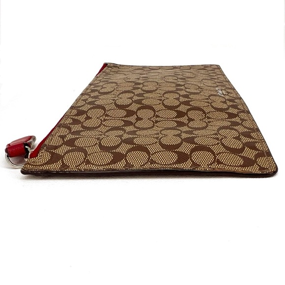 Coach Envelope Wallet Signature Canvas Logo Clutch Brown Tan Red Flat Pouch EUC - Picture 6 of 8